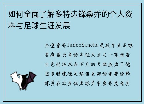如何全面了解多特边锋桑乔的个人资料与足球生涯发展